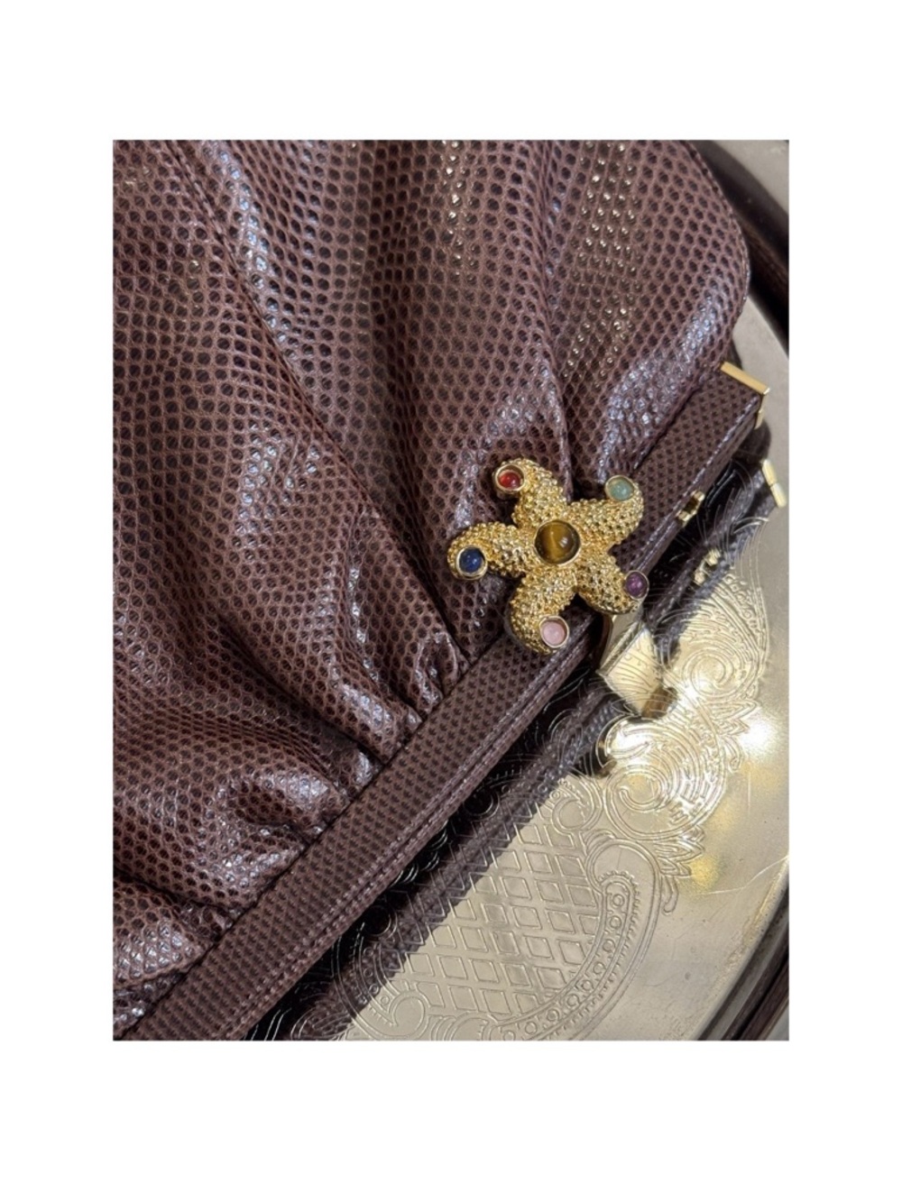 Vintage Judith Leiber Lizard Skin Evening Bag / Jeweled Starfish clutch